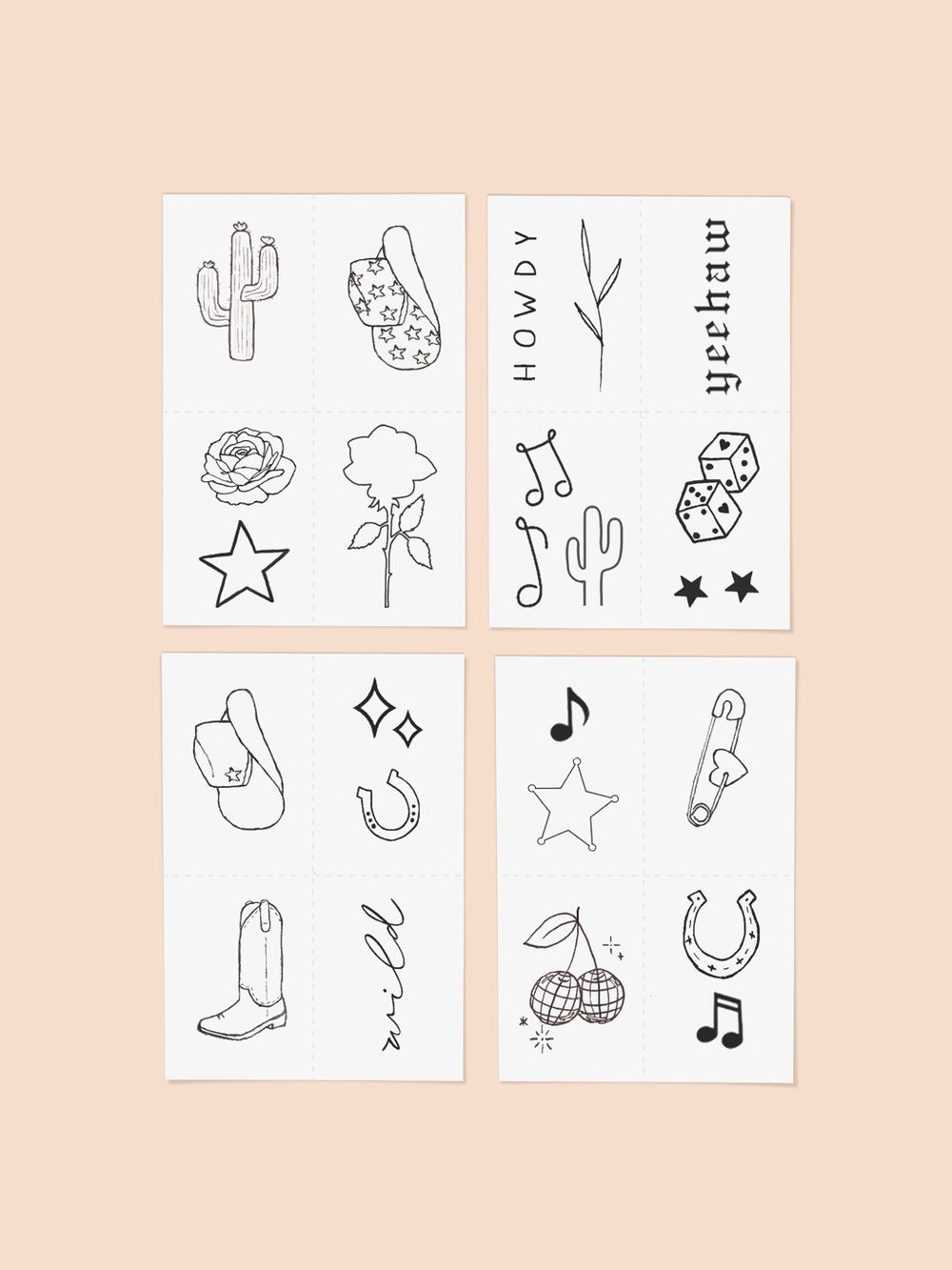 NEW Inked by Dani Disco Cowgirl Temporary Tattoo Set Fine Line Minimalist